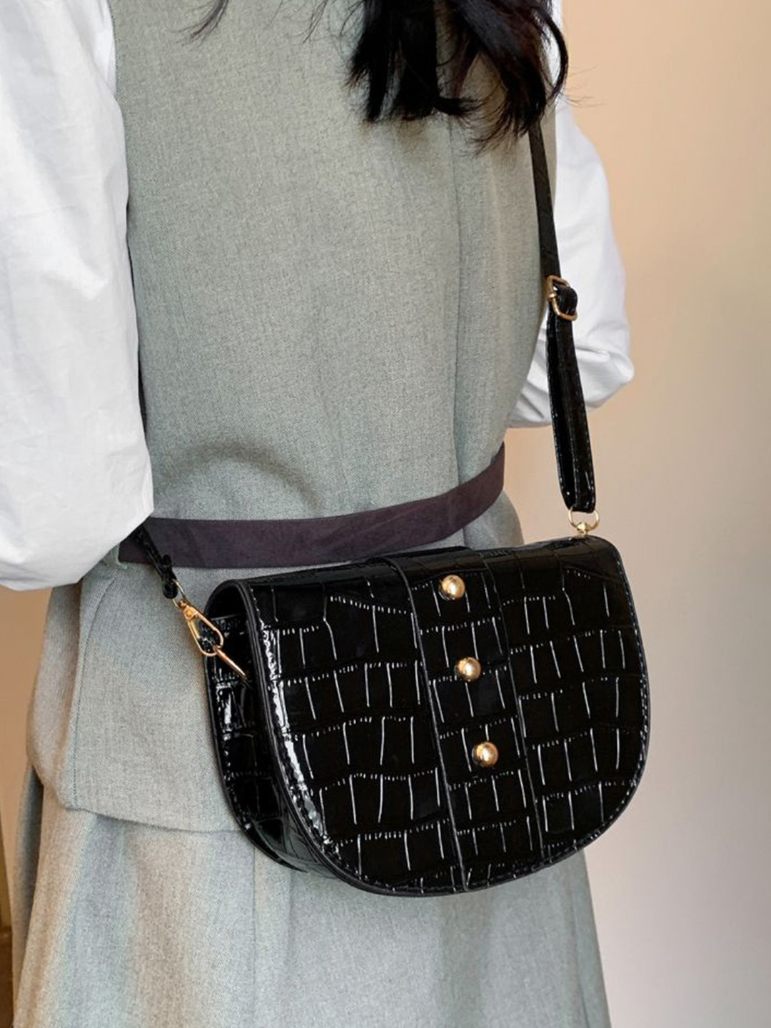 Styli Animal Textured Studs Embellished PU Sling Bag