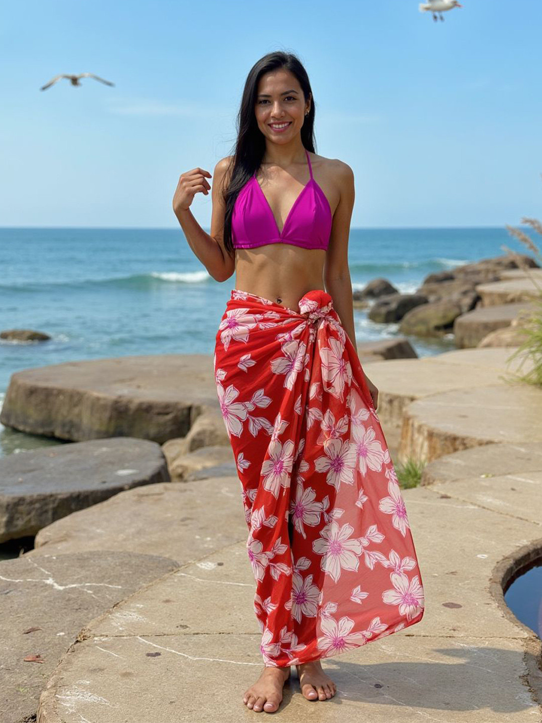 Aoba Orange Printed Wrap-Around Sarong