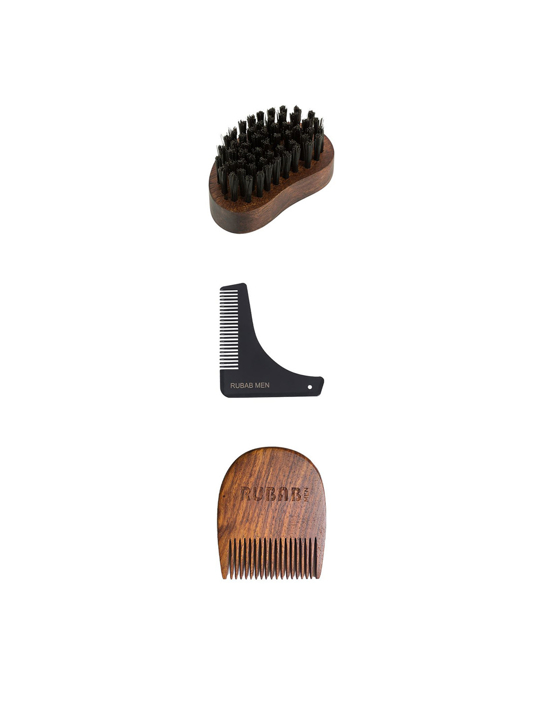 RUBAB MEN Set Of 3 Beard Brush, Shaper & Comb Premium Beard Care Kit