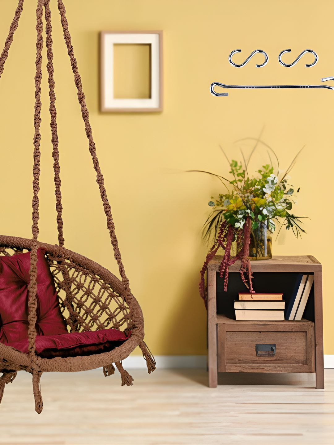 Swingzy Brown & Maroon Round-Shaped Hammock Swing Chair With Cushion