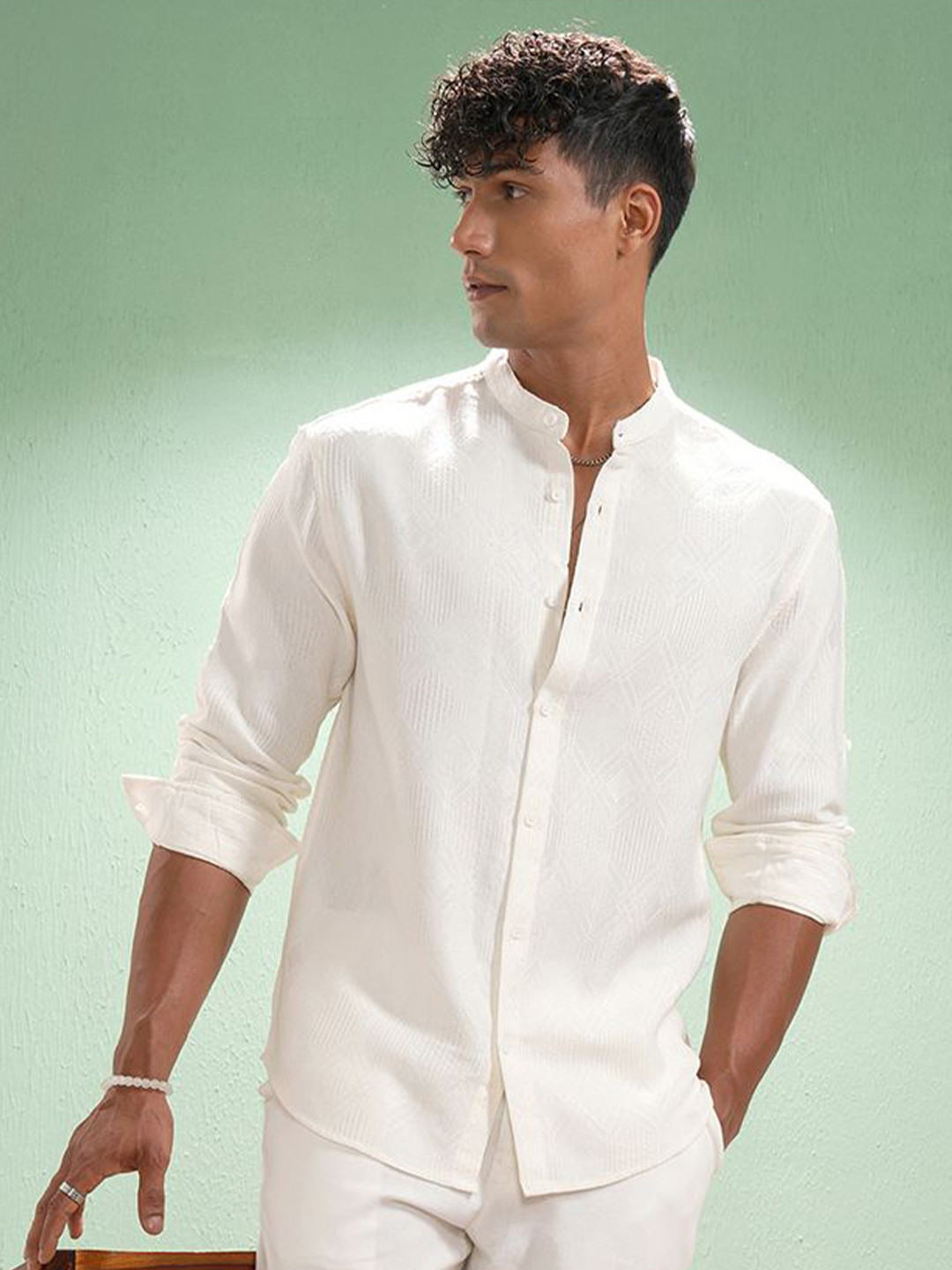 HIGHLANDER Comfort Mandarin Collar Relaxed Fit Shirt