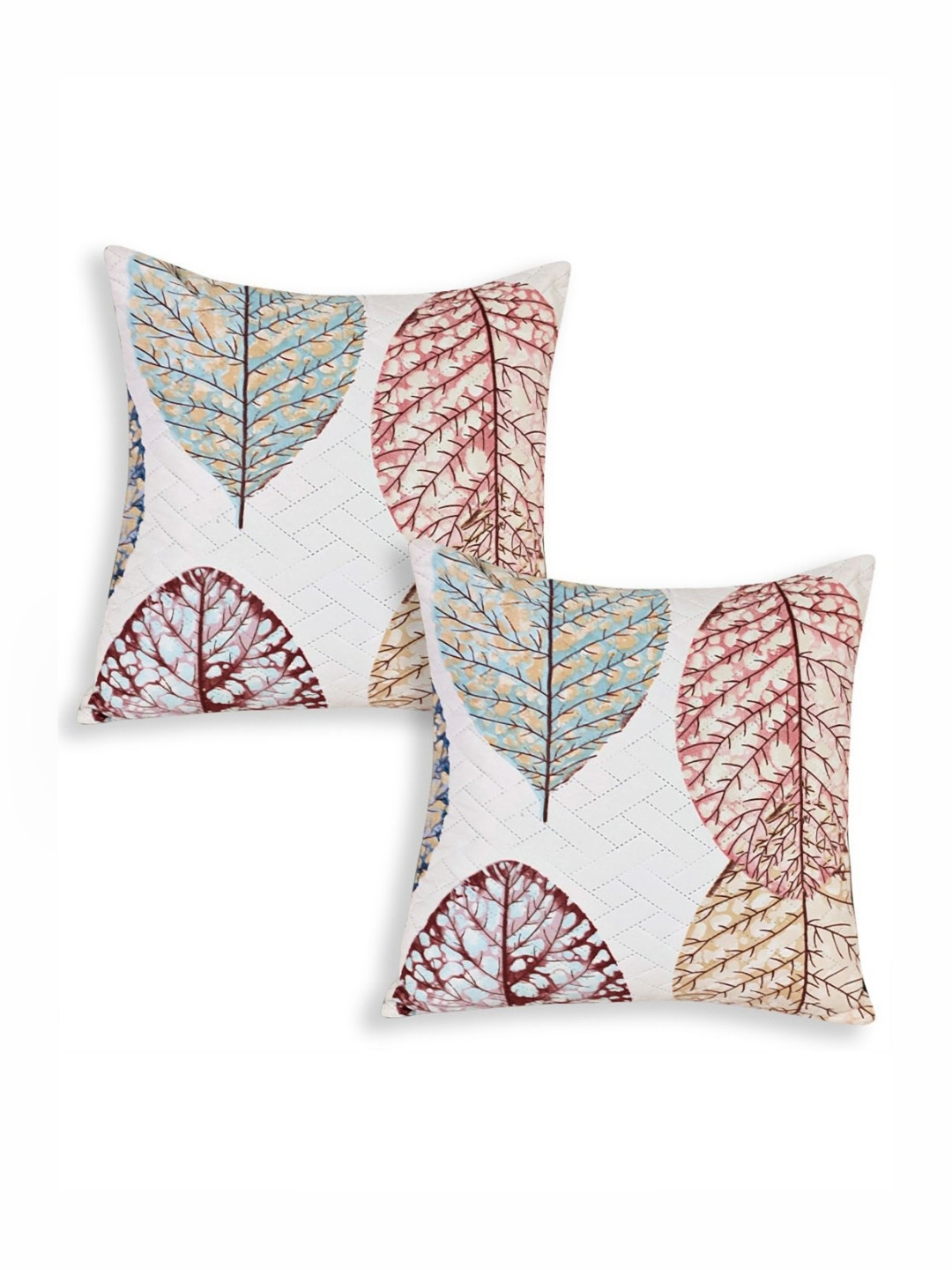 HOKIPO Multicolor Linden Leaf 2 Pieces Floral Printed Square Cushion Covers