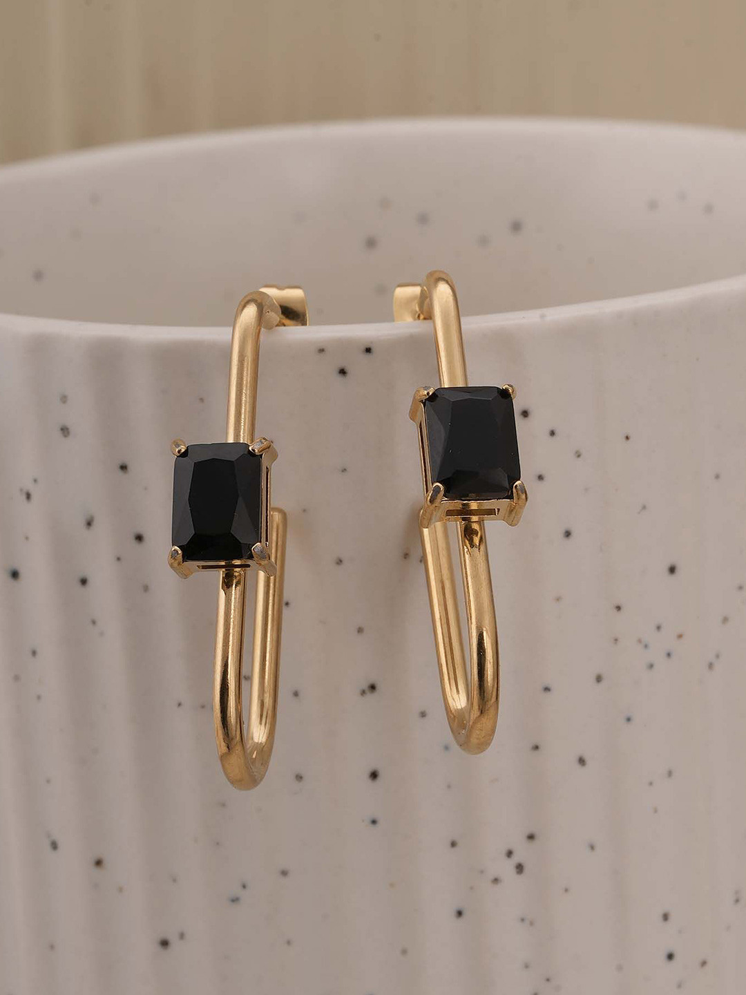 PALMONAS Stone Geometric Gold-Plated Cubic Zirconia Hoop Earrings