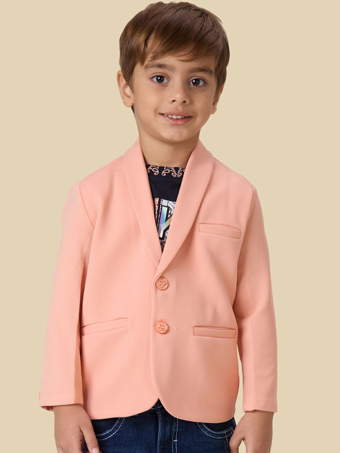 YK Boys Single-Breasted Full Sleeves Blazer With Graphic Printed T-Shirt