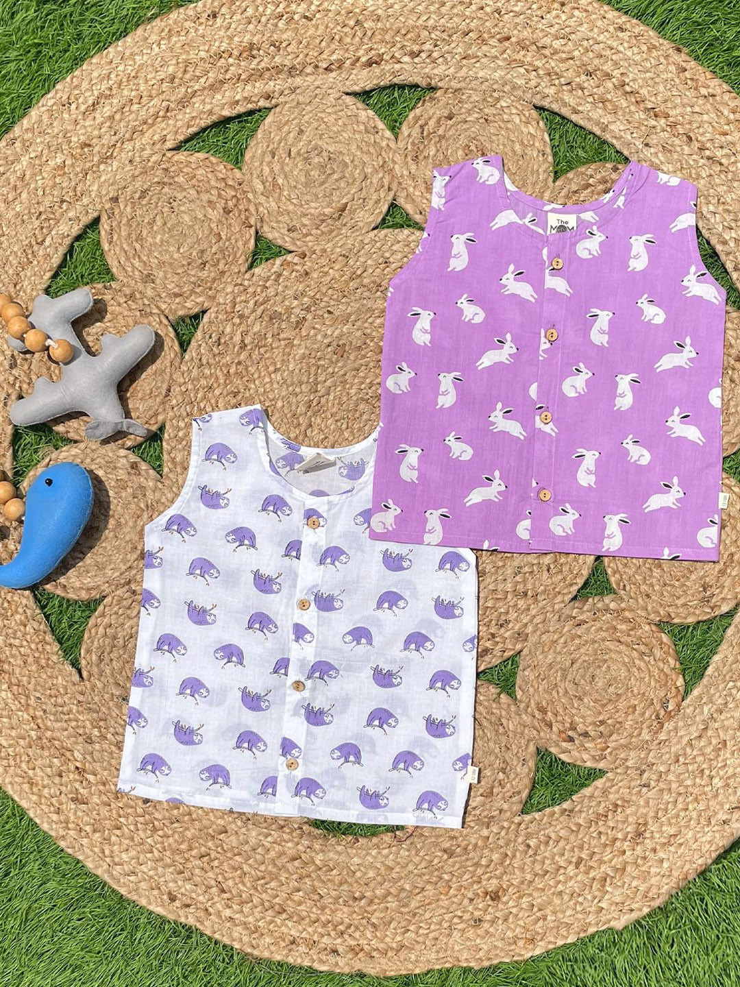 The Mom Store Infant Kids Pack Of 2 Printed Pure Cotton Jabla ROM-BK-PRBM-0-3-Multi