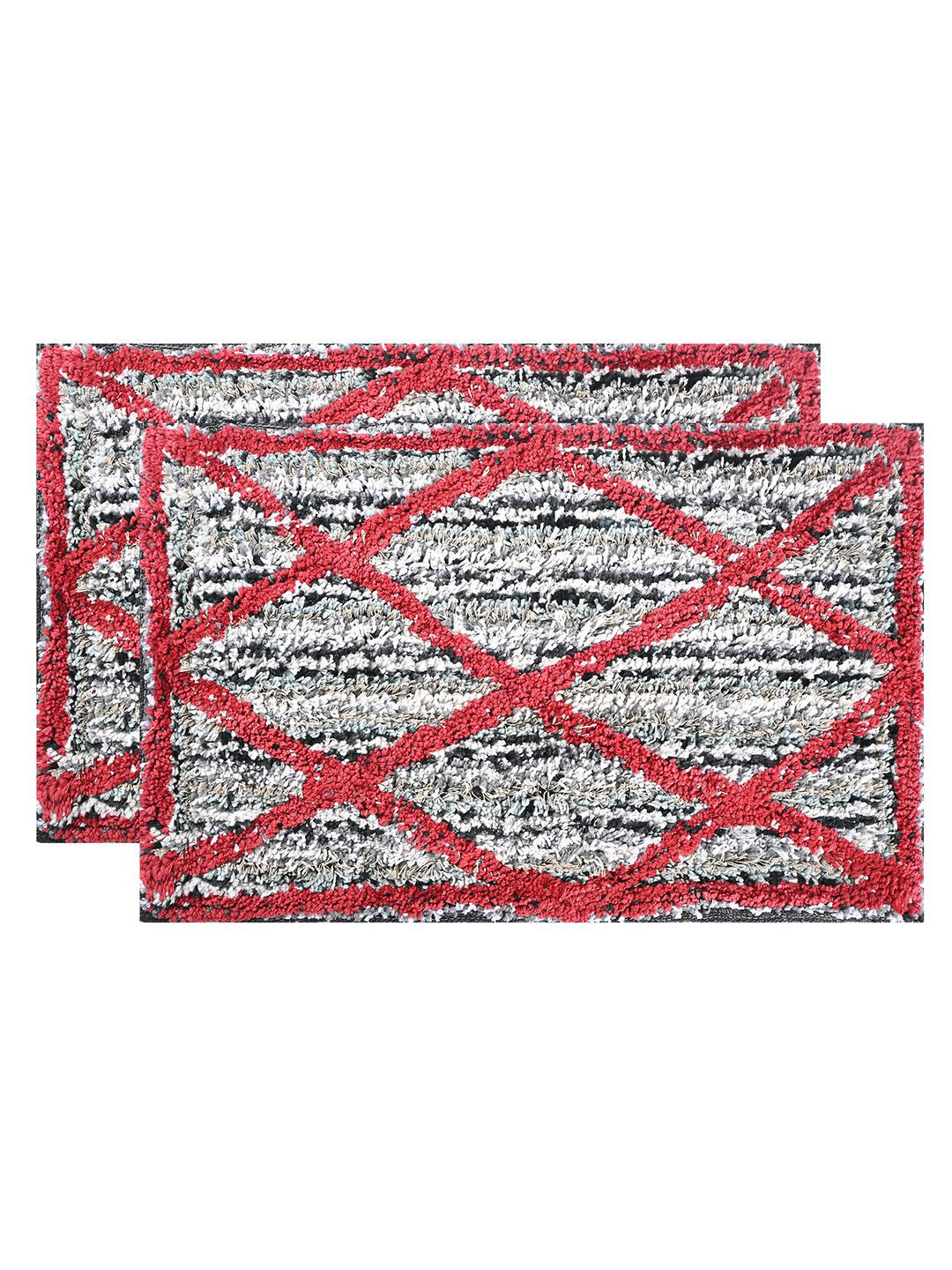 Kuber Industries Red & White 2 Pieces Microfibre Super Soft Bathroom Door Mats
