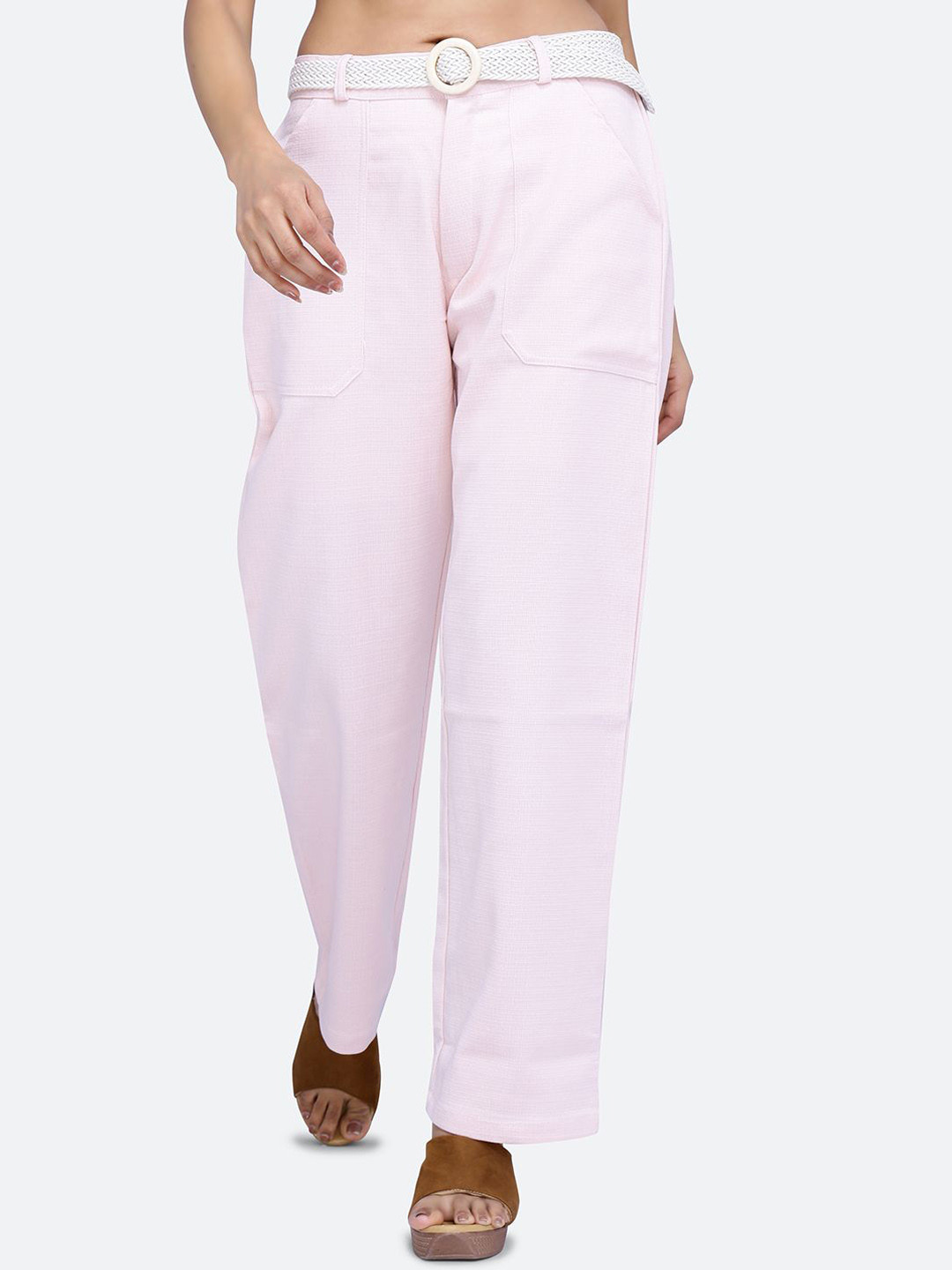 FCK-3 Women Relaxed Straight Leg Loose Fit High-Rise Wrinkle Free Trousers