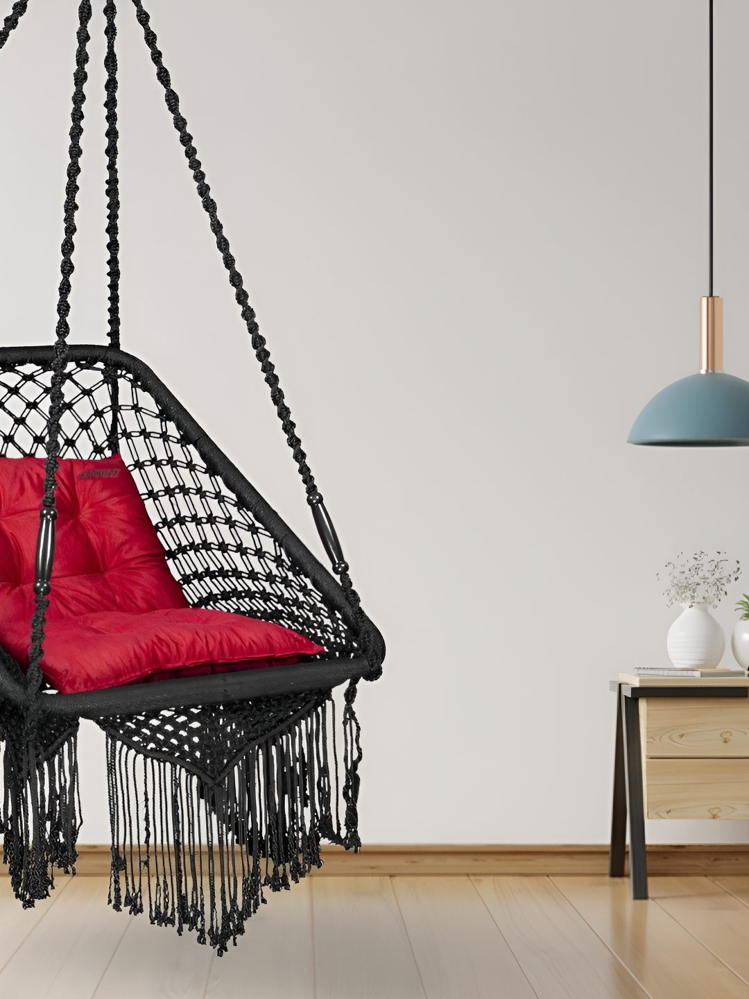 Swingzy Black & Red Rectangle Shaped Hammock Swing With Cushion