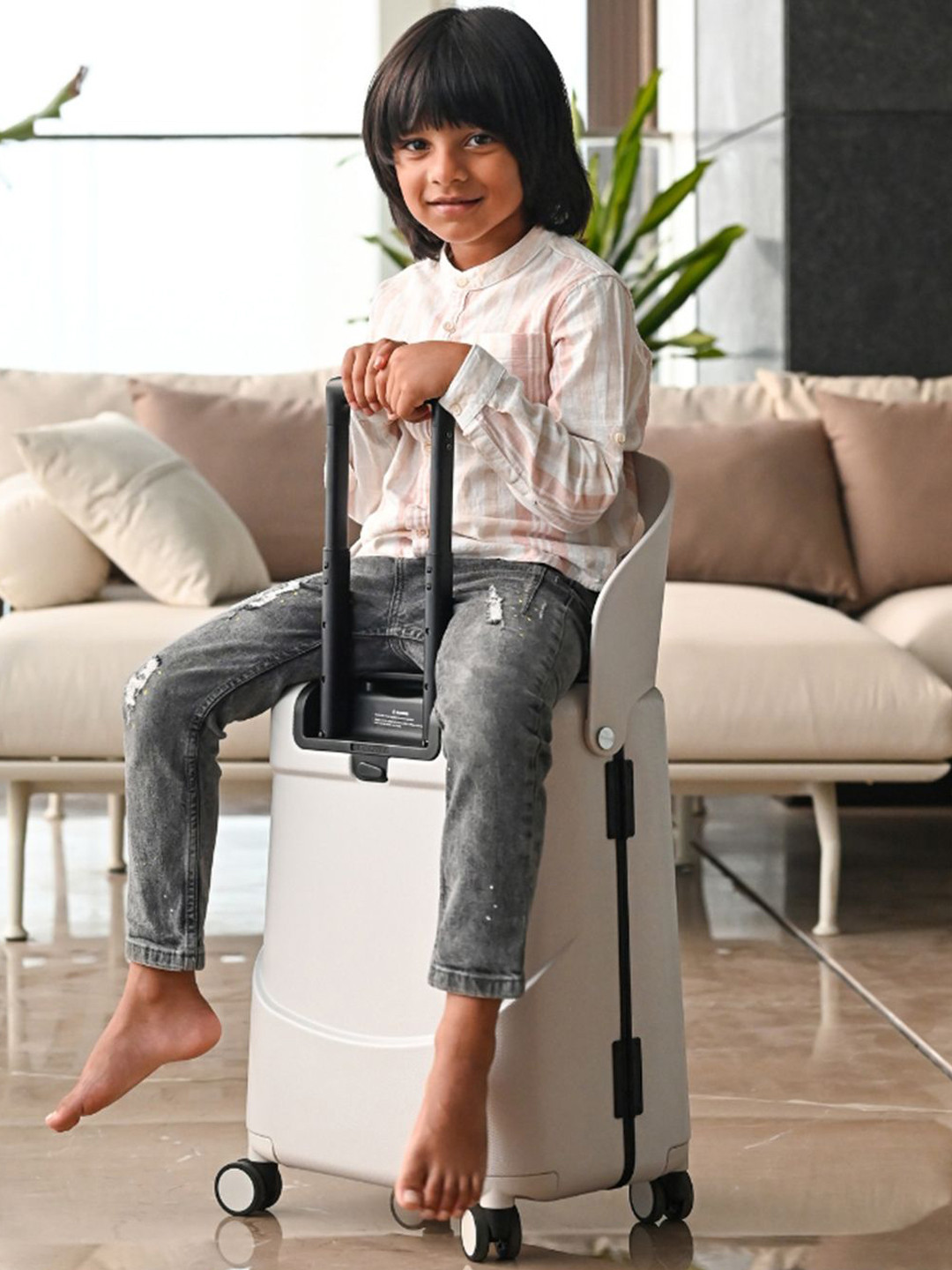 MIAMILY Mist Grey 18 inches Ride On Trolley Carry-On Luggage