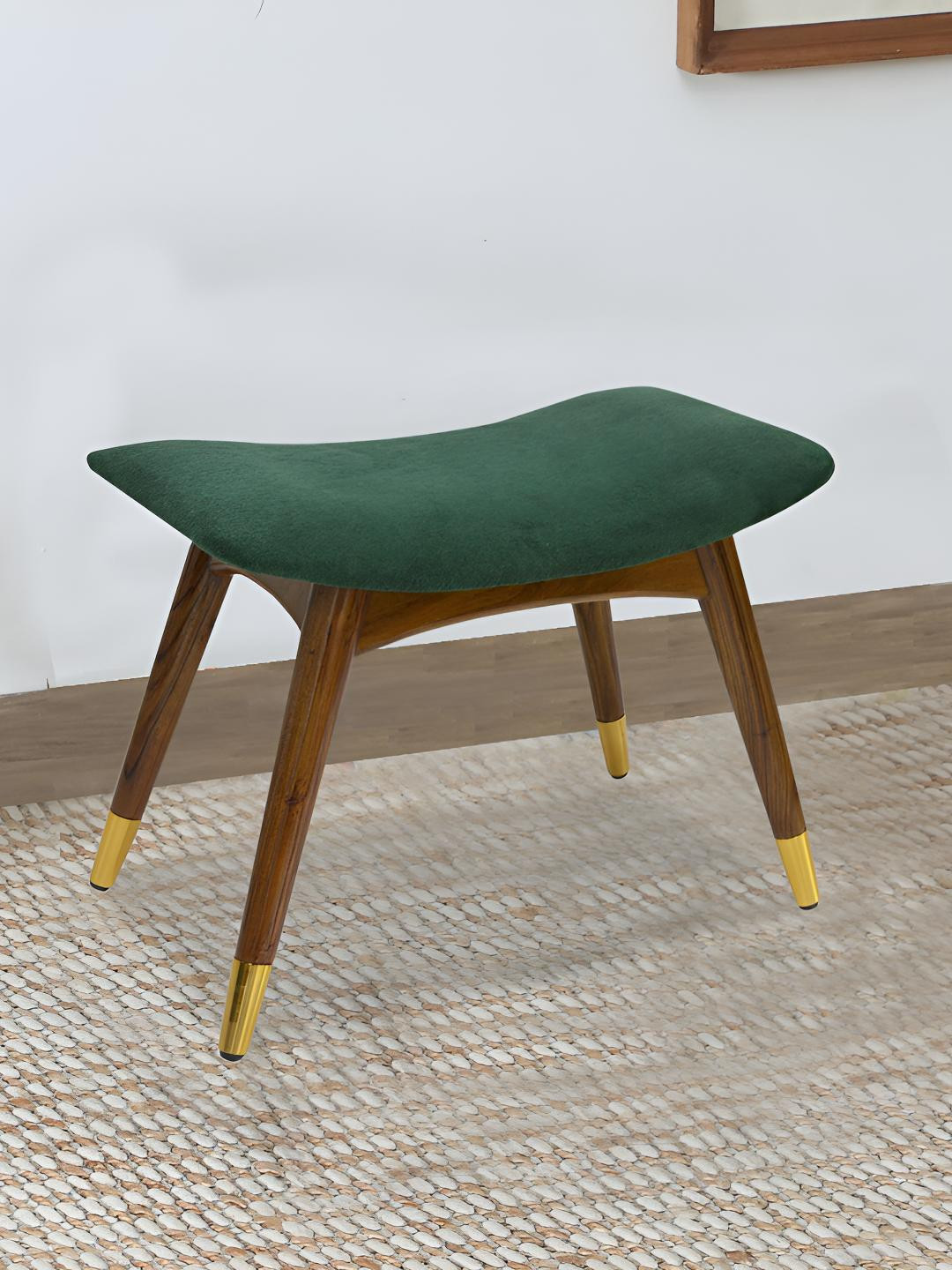 GLOBALLY INDIAN Teal Green Wooden Curved Bench
