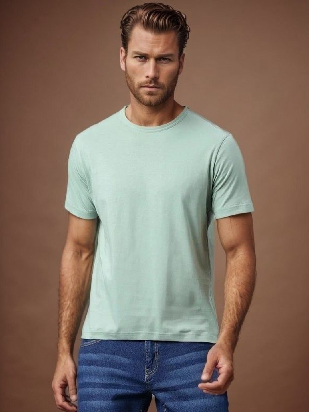 BLUEFICUS Men Solid Round Neck T-shirt