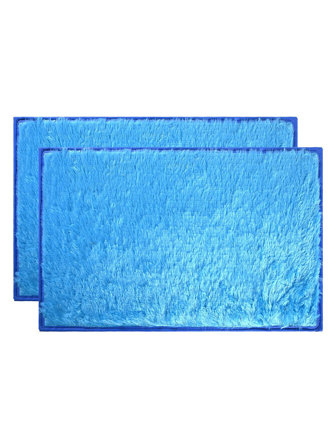 Kuber Industries Blue 2 Pieces Velvet Anti Skid Mat For Bathroom