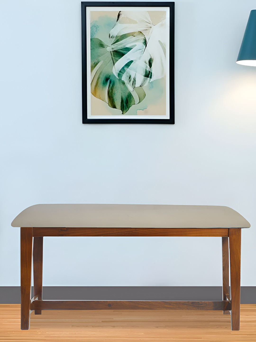 GLOBALLY INDIAN Taupe Colored Wooden Cushioned  Rectangle Bench