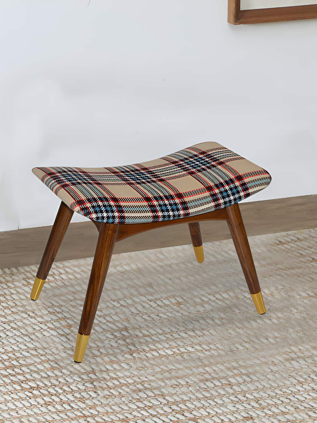 GLOBALLY INDIAN White & Green Sheesham Wood Stool With Cushioned Seat