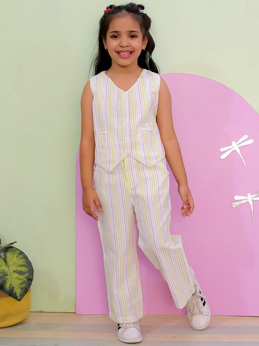 The Mom Store Girls Striped Coat With Trousers