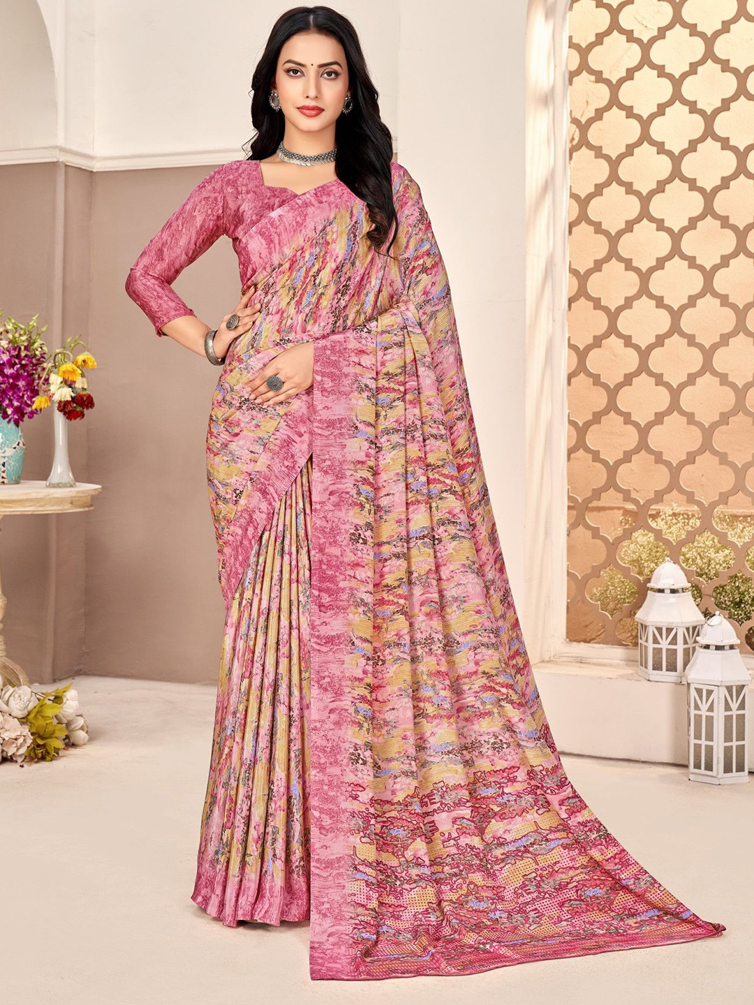 LeeliPeeri Women Silk Crepe And Printed Saree With Unstitched Blouse Piece