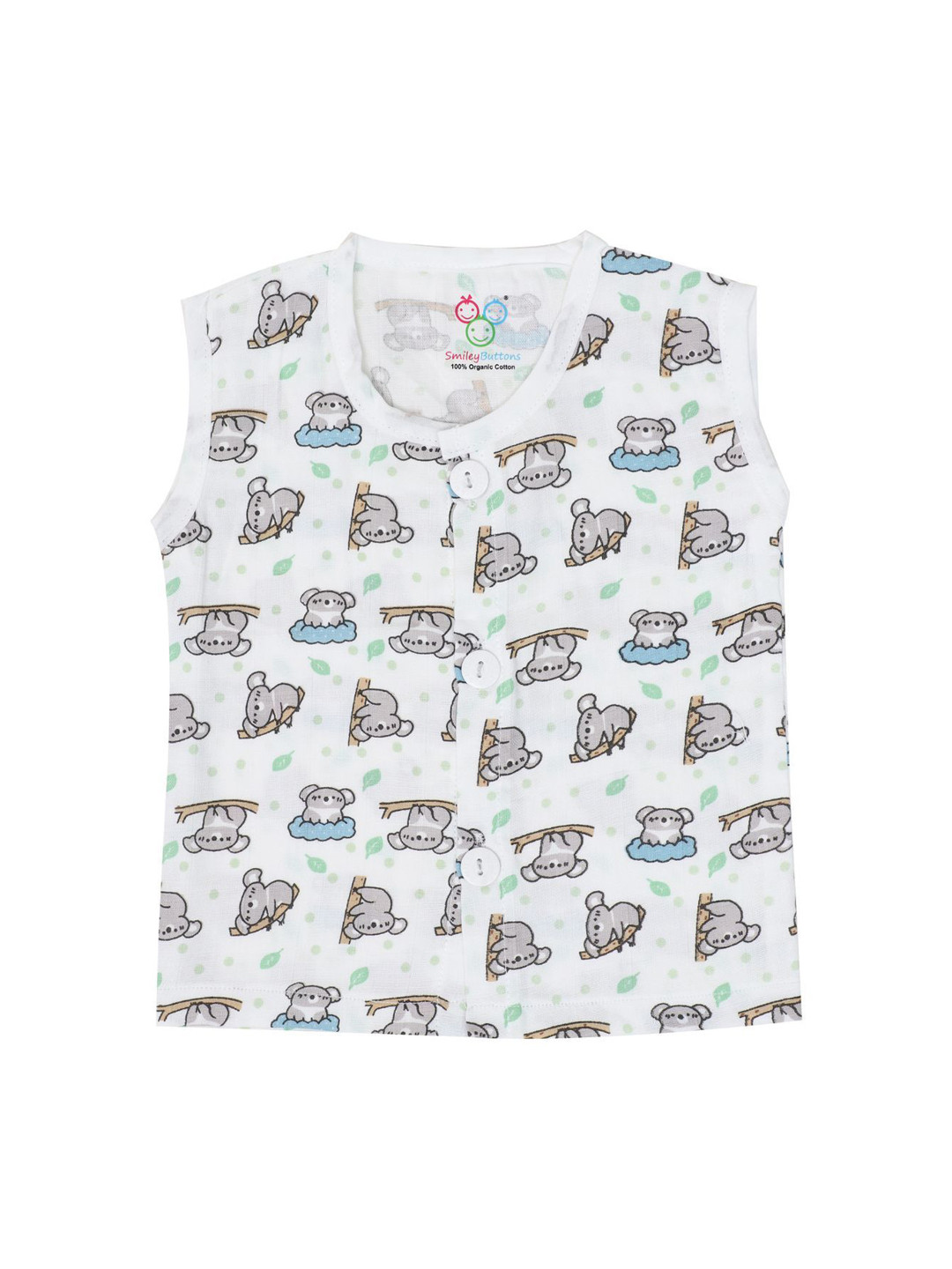SMILEY BUTTONS Infant Round Neck Animal Printed Cotton Jhablas MBJ-008_0-6M