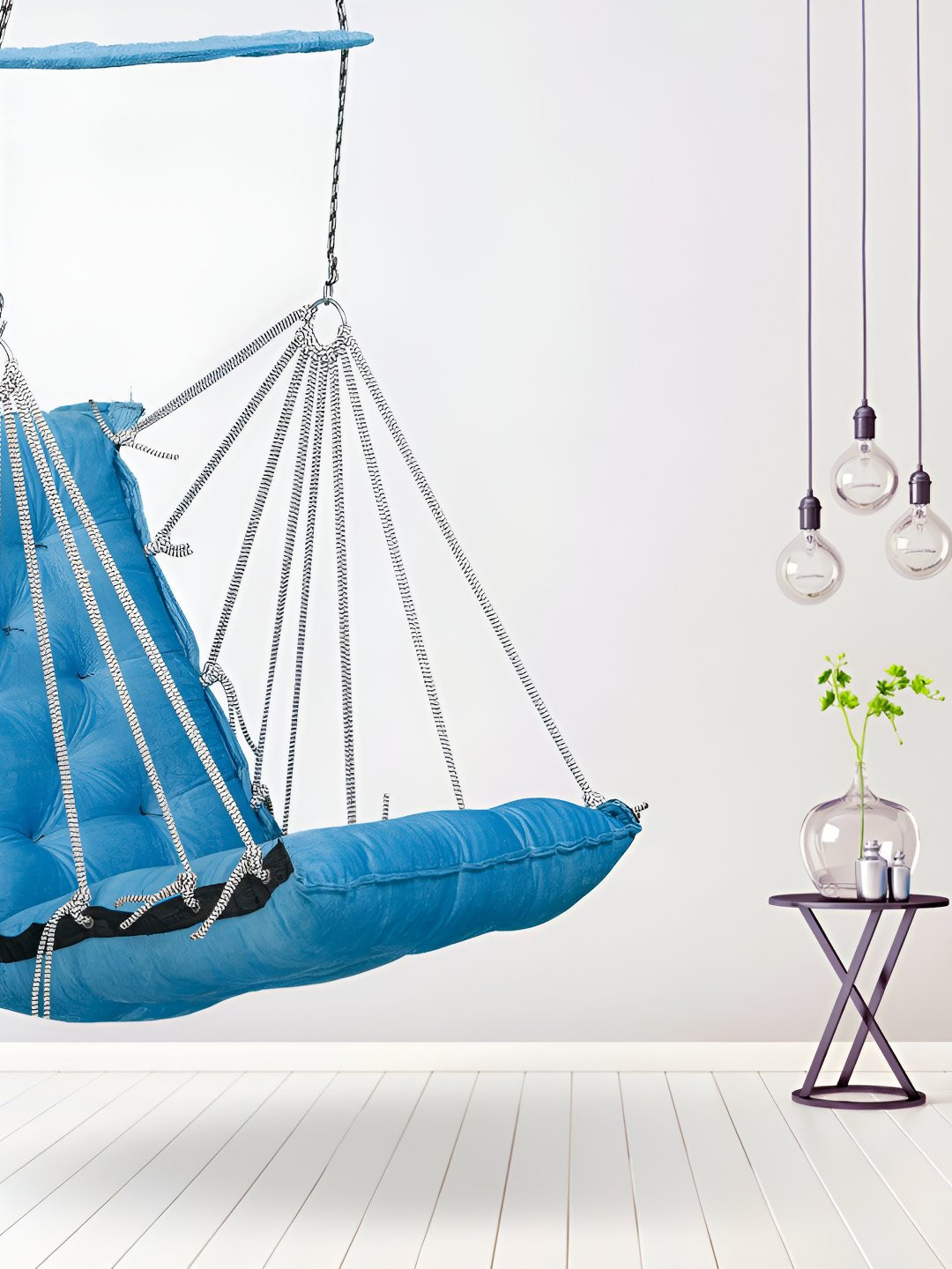 Swingzy Blue Textured Pure Cotton Hammock Swing With Cushion
