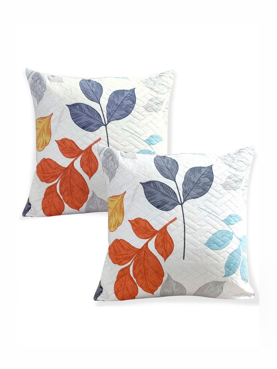 HOKIPO White & Red 2 Pieces Leaves Printed Square Cushion Covers