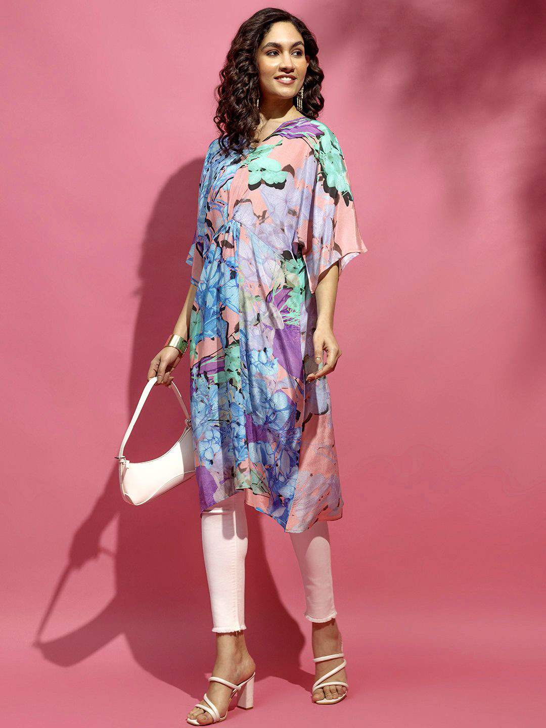 navyasa by liva Women Floral Printed Flared Sleeves Liva Empire Longline Top