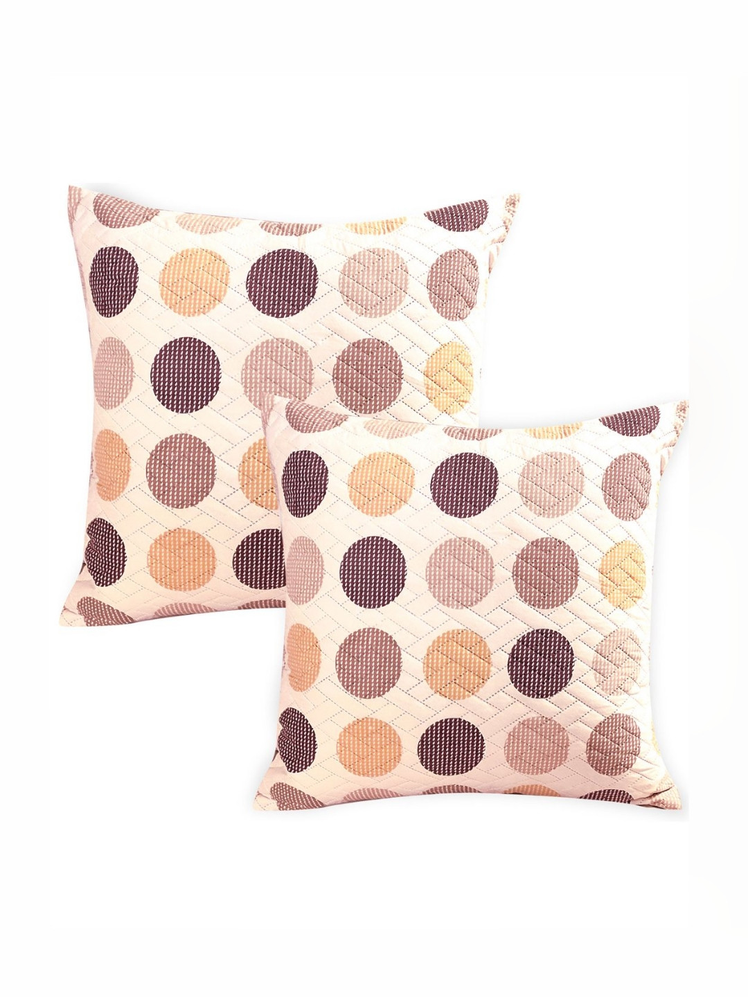 HOKIPO Brown 2 Pieces Polka Dot Printed Square Cushion Covers