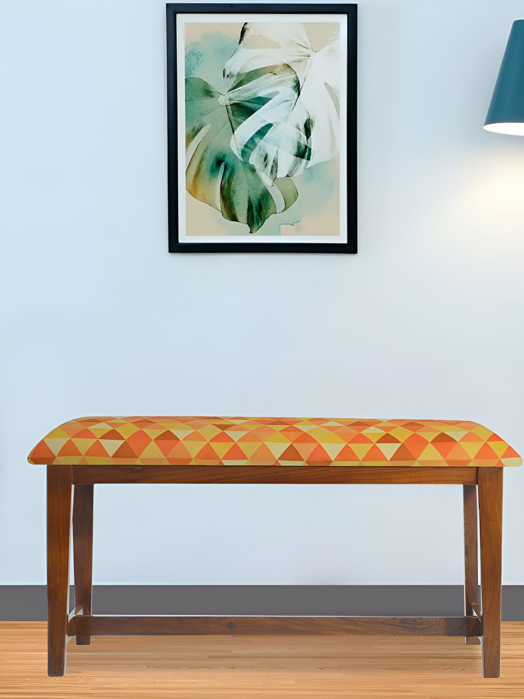 GLOBALLY INDIAN Orange & Red Sheesham Wooden Cushioned Rectangle Bench
