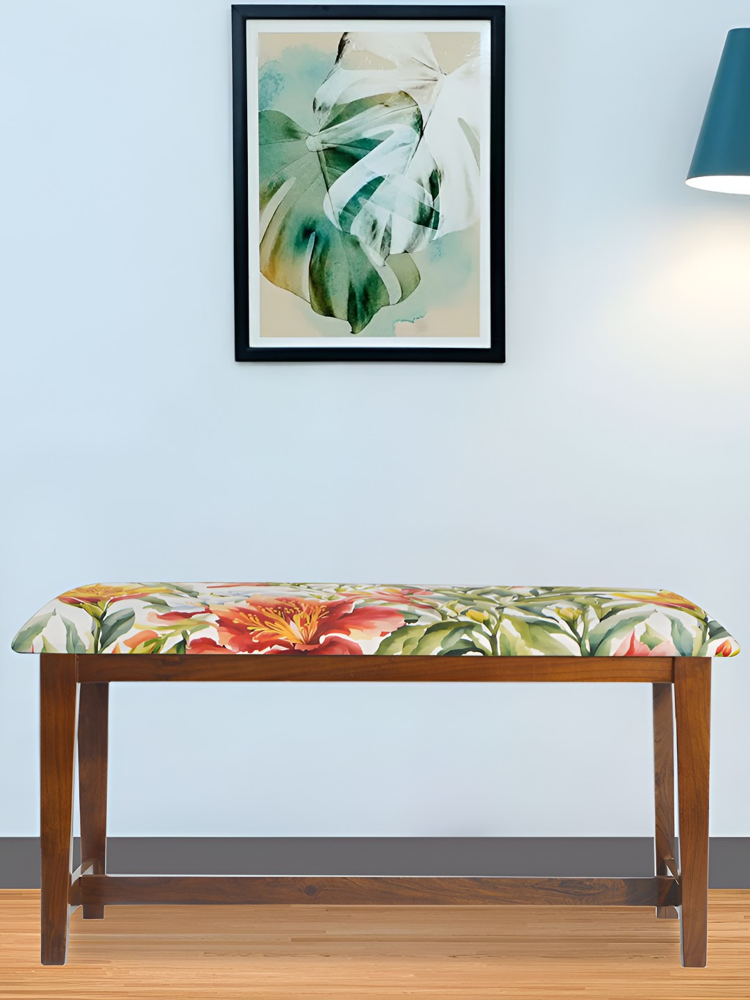 GLOBALLY INDIAN Brown & Green Printed Wooden 2-Seater Dining Bench