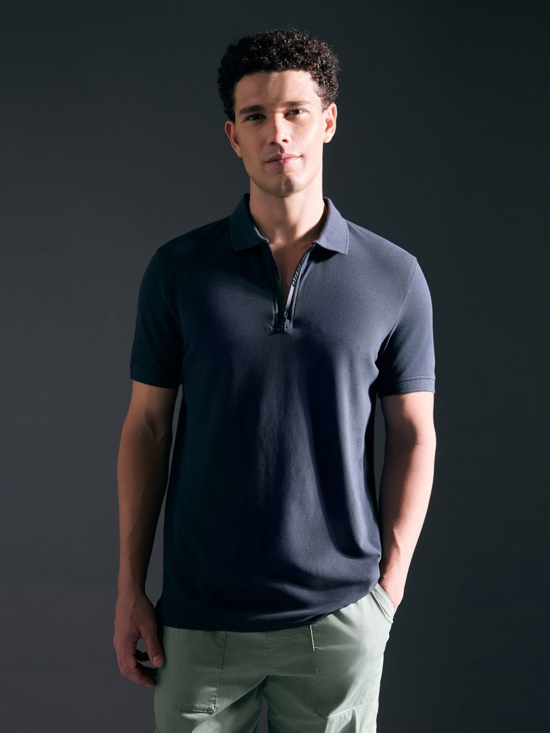 Pepe Jeans Men  Short Sleeved Zipper Stretch Polo Tshirt