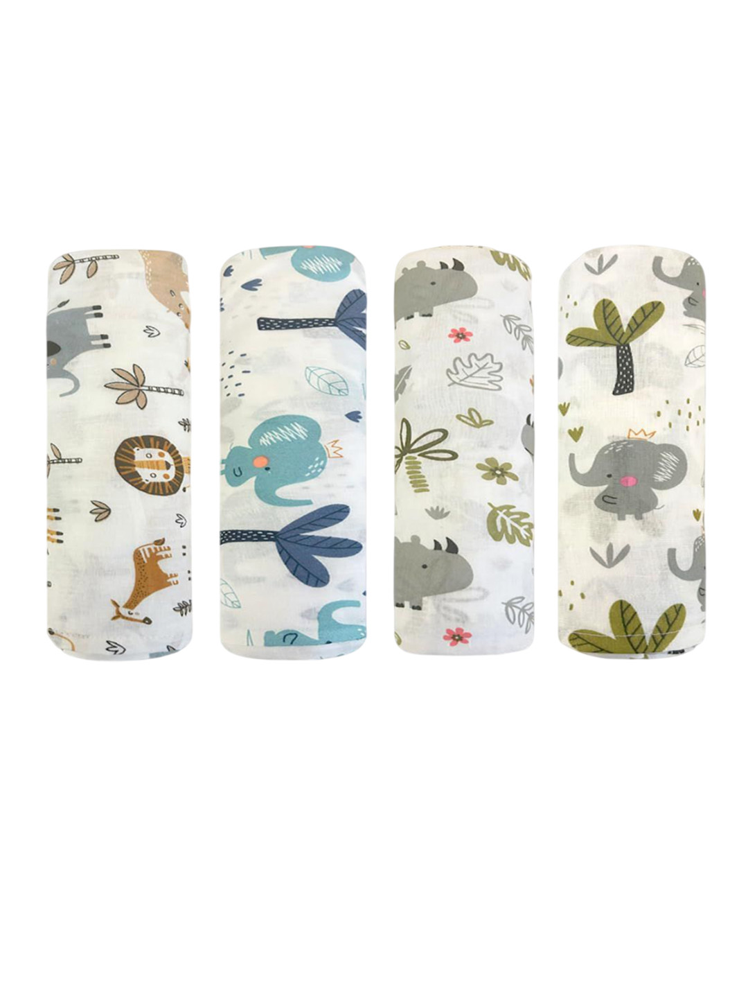 Trance Home Linen Baby Kids Set Of 4 Printed Cotton Swaddle Wrap
