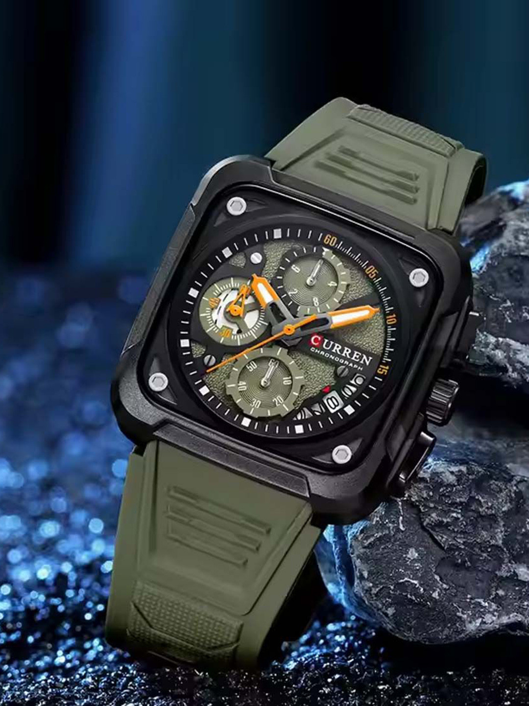 Curren Men Brass Embellished Dial & Straps Analogue Watch CR-8461-Green