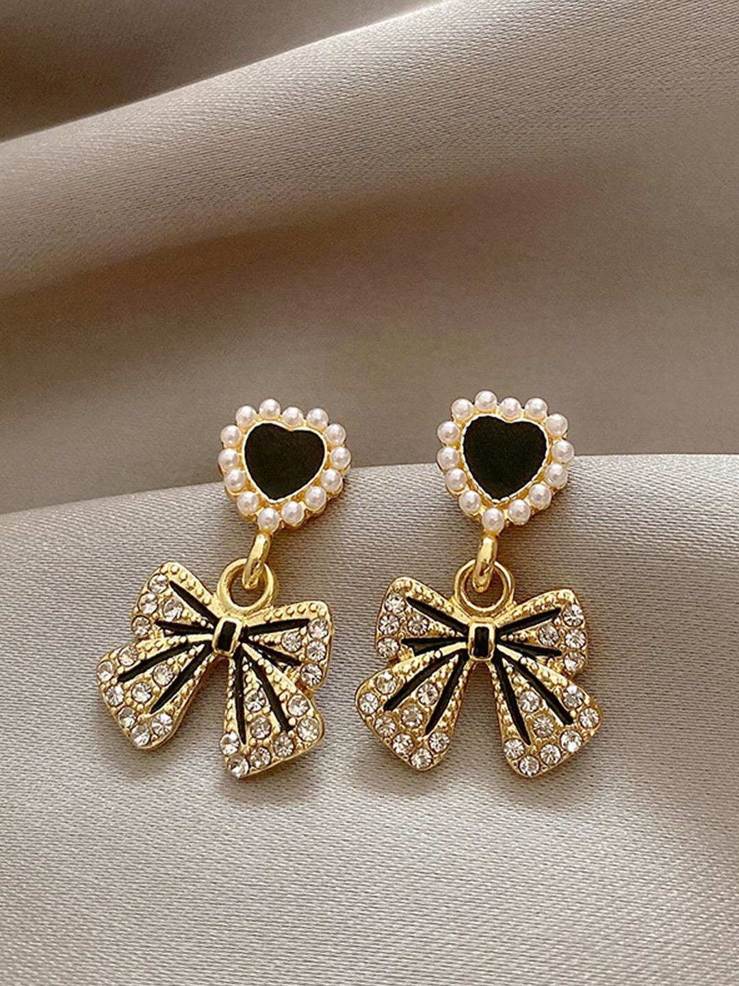 Krelin Gold-Plated Rhinestone Heart Shaped Drop Earrings
