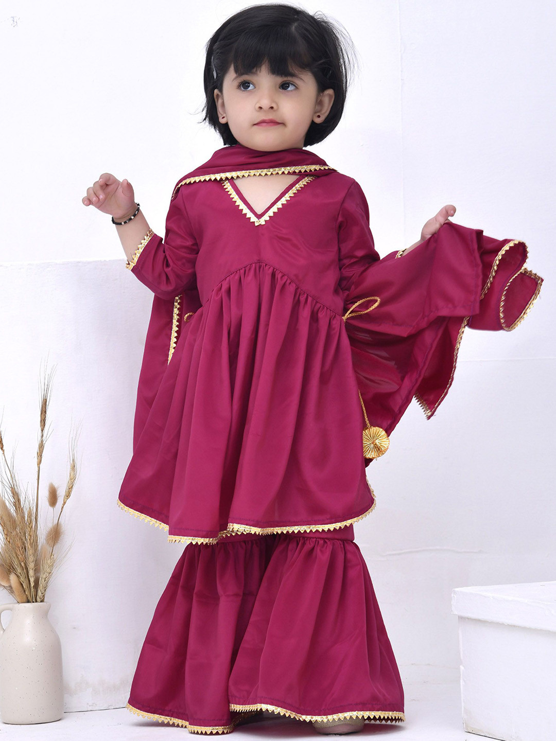 Bannhi by Priyanka Rathore  Girls Ethnic Motifs Embroidered Regular Kurta with Palazzos & With Dupatta
