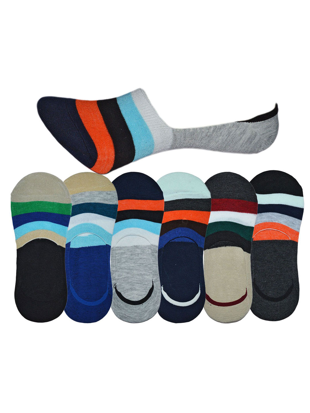 BAESD Men Pack Of 6 Striped Cotton Shoe Liner Loafer Socks