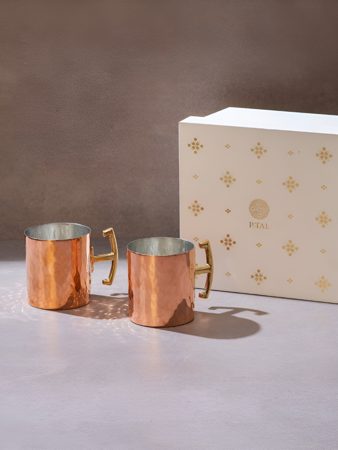 P-TAL Impression Collection Copper Geometric Copper Dishwasher Safe 2 Piece Mugs-410ml