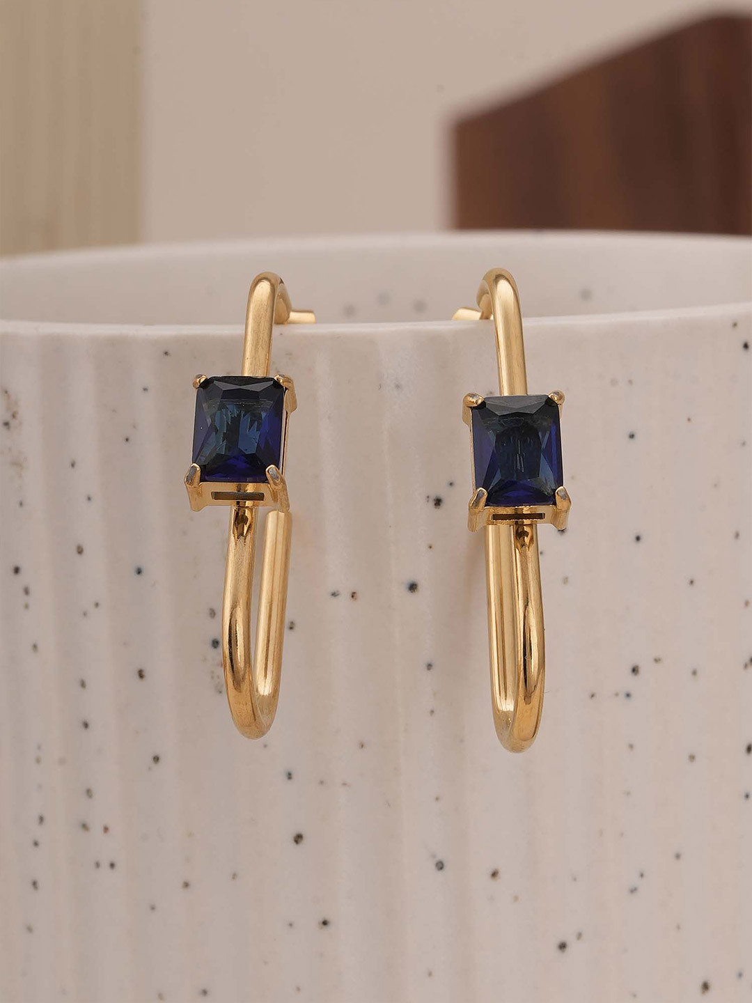 PALMONAS Elegance Geometric Gold-Plated Cubic Zirconia Hoop Earrings
