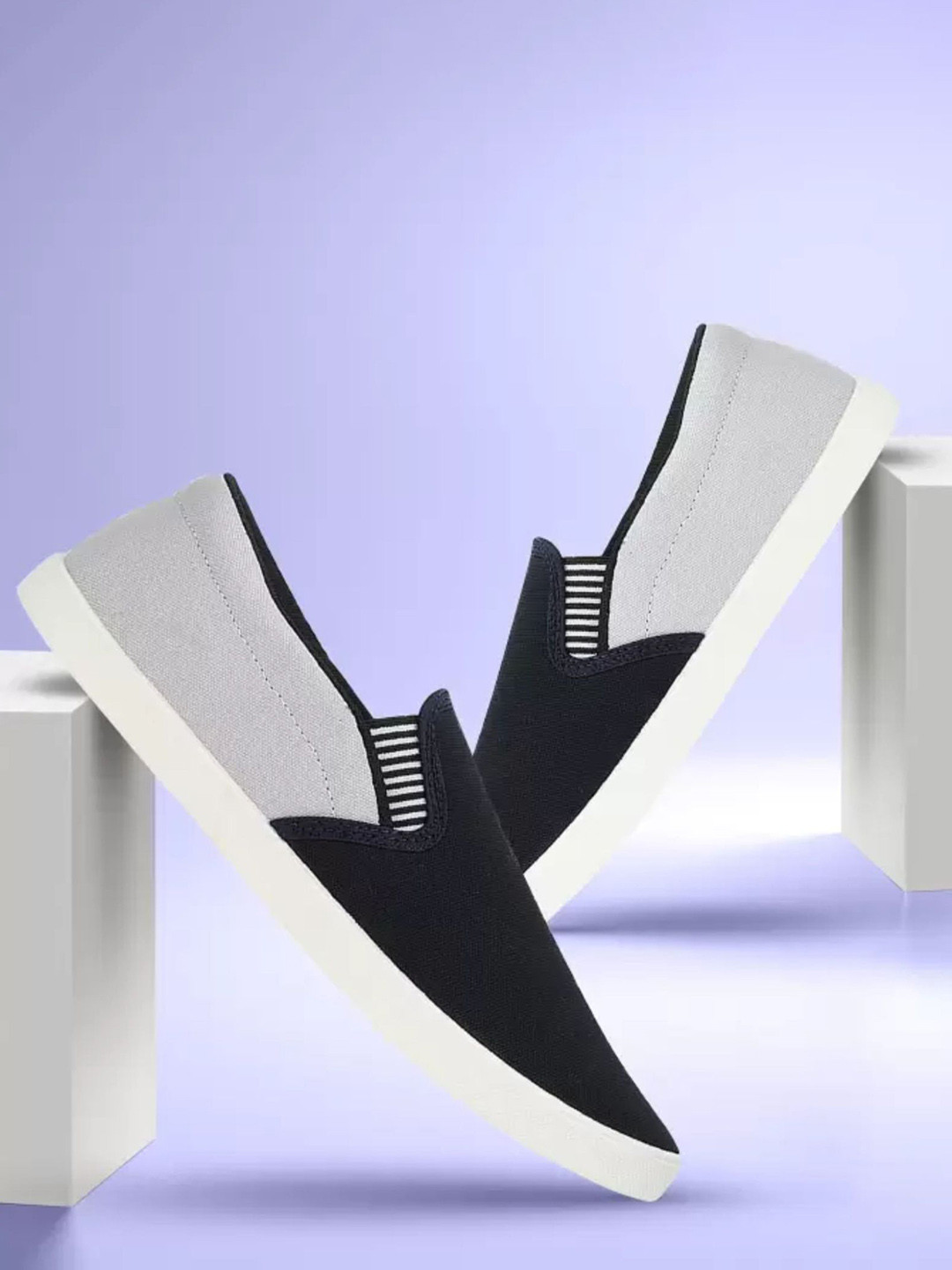 HOTSTYLE Men Striped Round Toe Slip-On Sneakers