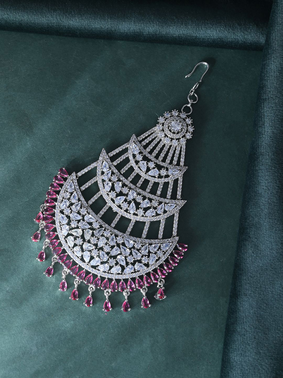 Voylla Rhodium-Plated American Diamond Studded Jhumar Passa Head Jewellery