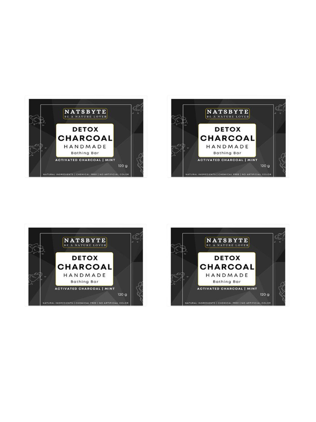 NATSBYTE Set Of 4 Detox Charcoal Bathing Bar For Skin Soothing - 120 g Each