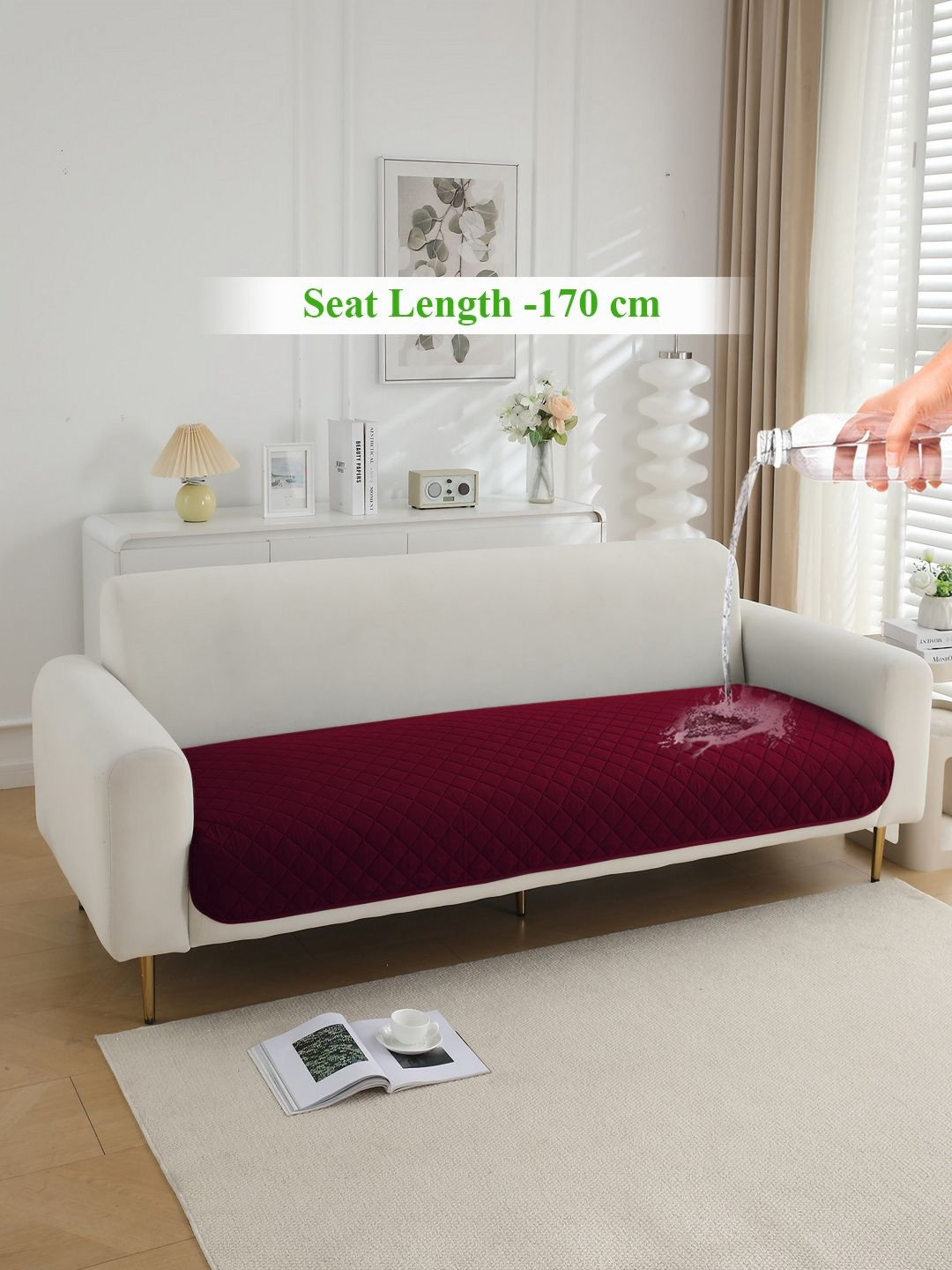 HOKIPO Burgundy Waterproof Polyester Quilted 170 cm Sofa Cover