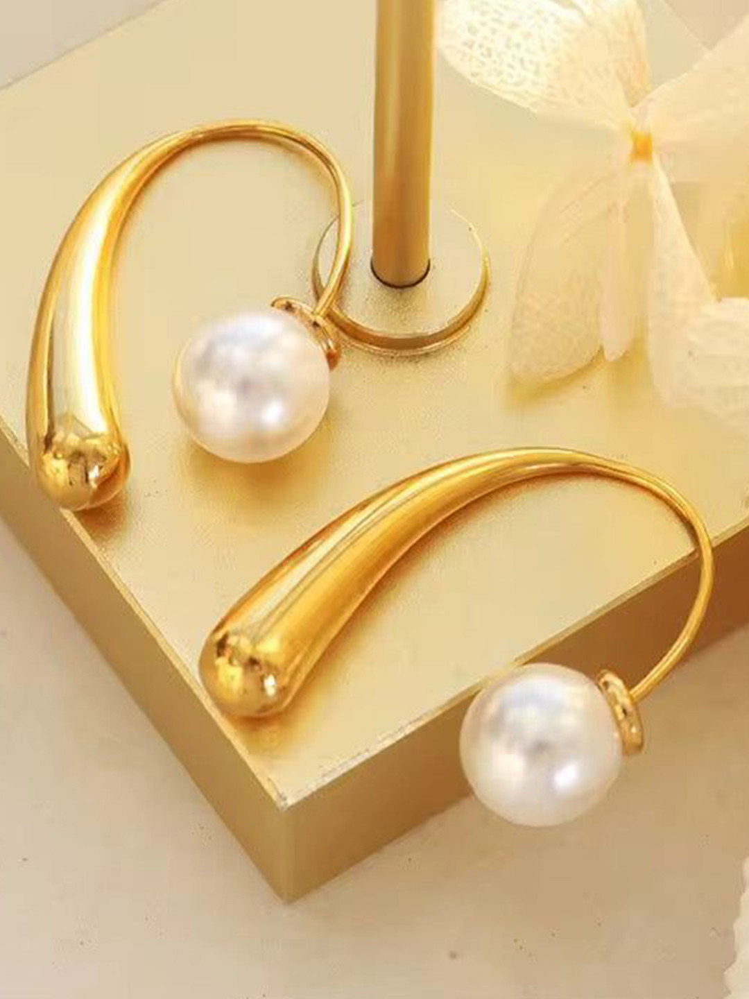 THEPANDASTOREE Gold-Toned Contemporary Style Statement Drop Earrings