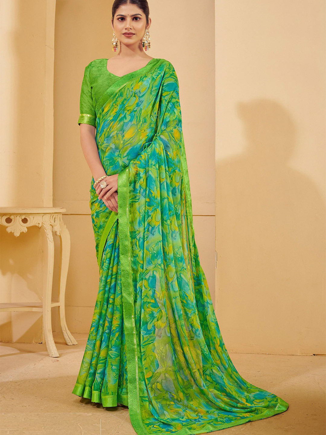 DURGA EMPORIO Abstract Printed Pure Chiffon Saree