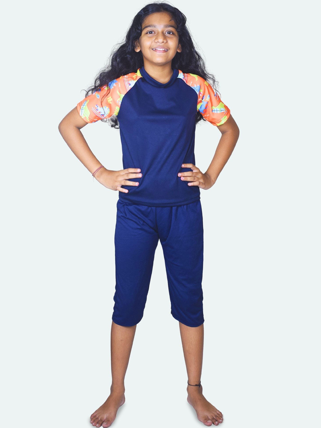 Aqua Holic Girls Printed Swimsuit With Attached Shorts