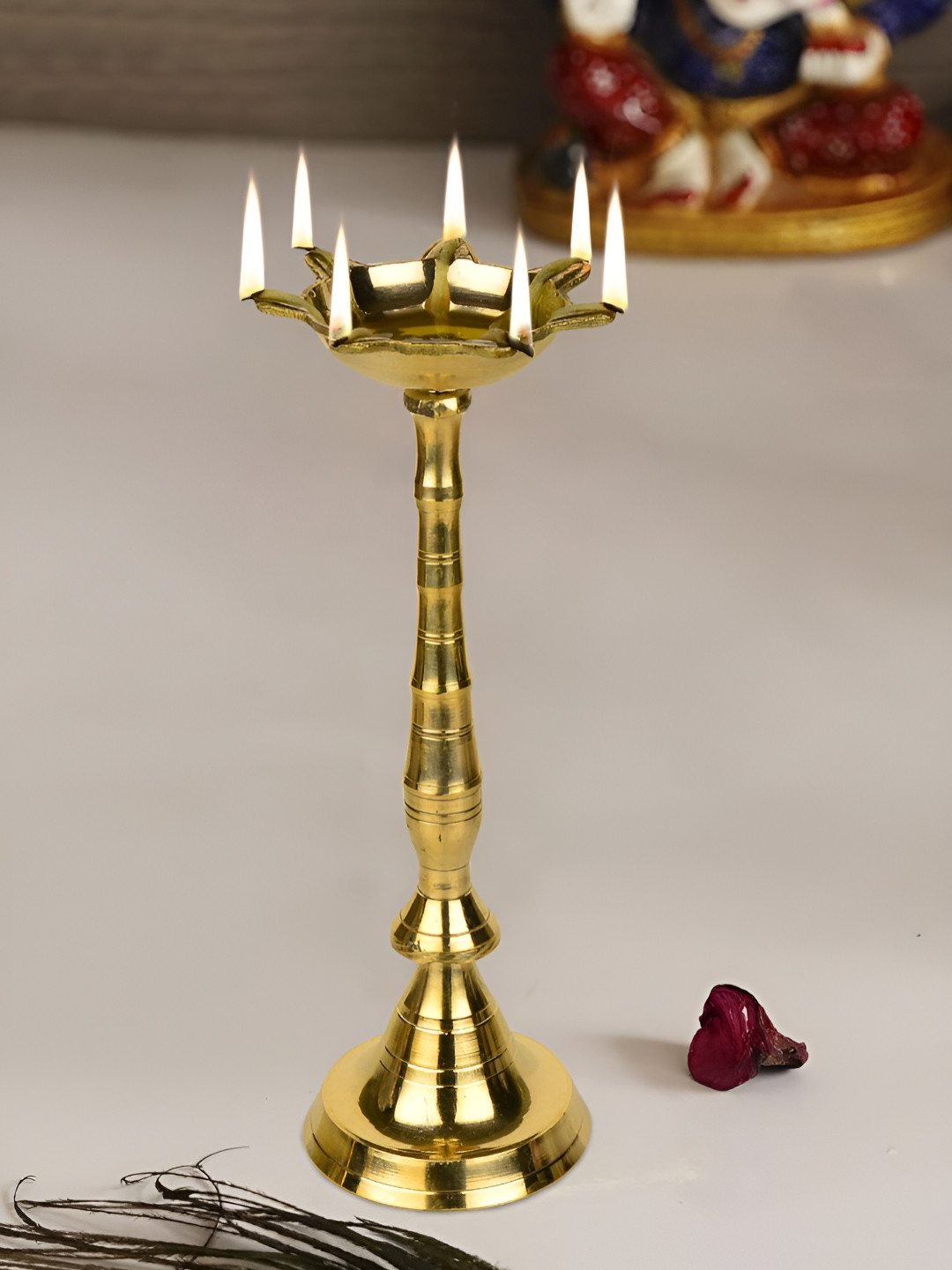 StyleMyWay Gold Toned Brass Standing Inaugration Diya