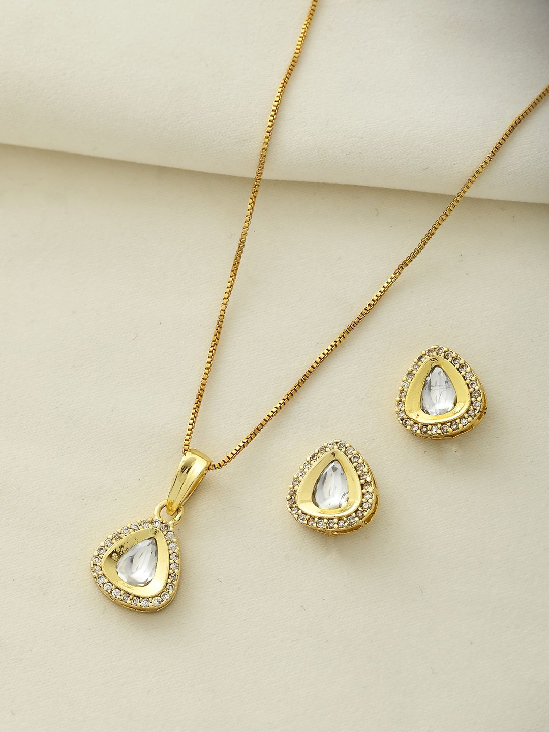 Voylla Sparkling Elegance Celestial Gold American Diamond Pendant Set