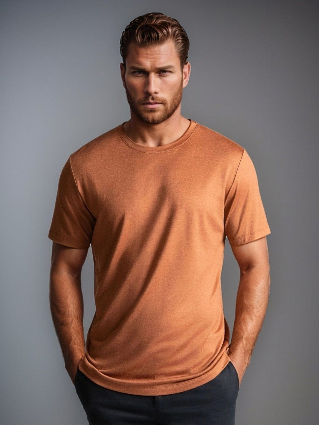 BLUEFICUS Men Solid Round Neck T-shirt