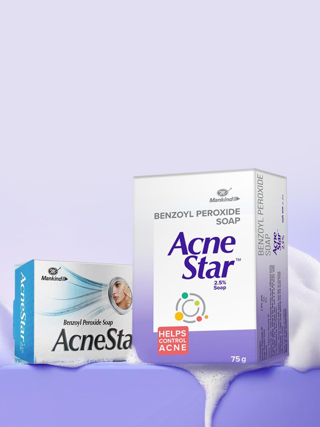 AcneStar Set Of 5 2.5% Benzoyl Peroxide Soap For Acne Prone Skin - 75 g Each
