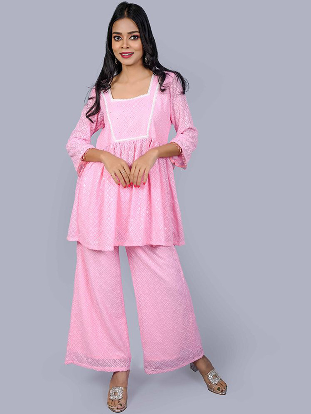 Mishy Self Design Square Neck Tunic & Palazzo