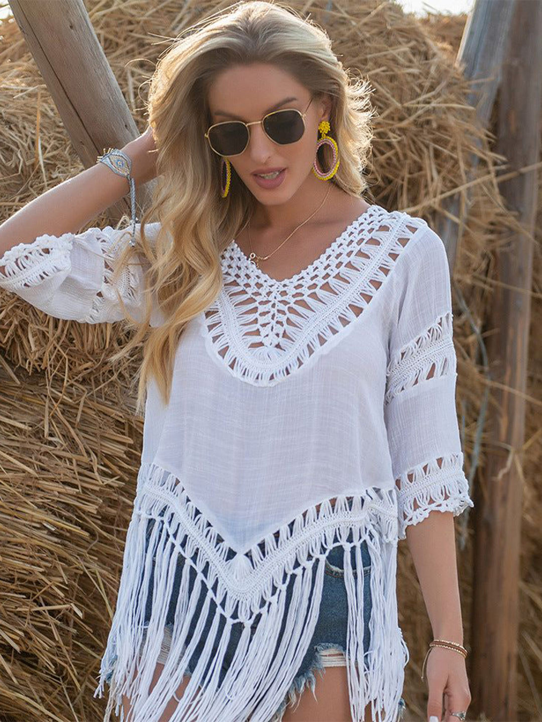 Oh Rare Crochet Fringed Cotton Top