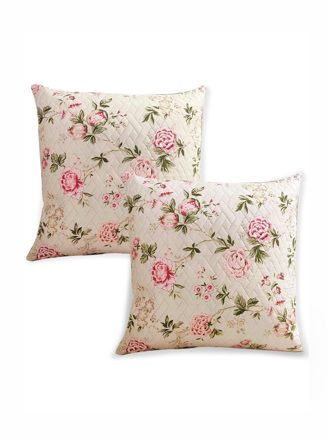 HOKIPO Beige Peonies 2 Pieces Floral Printed?Square Cushion Covers