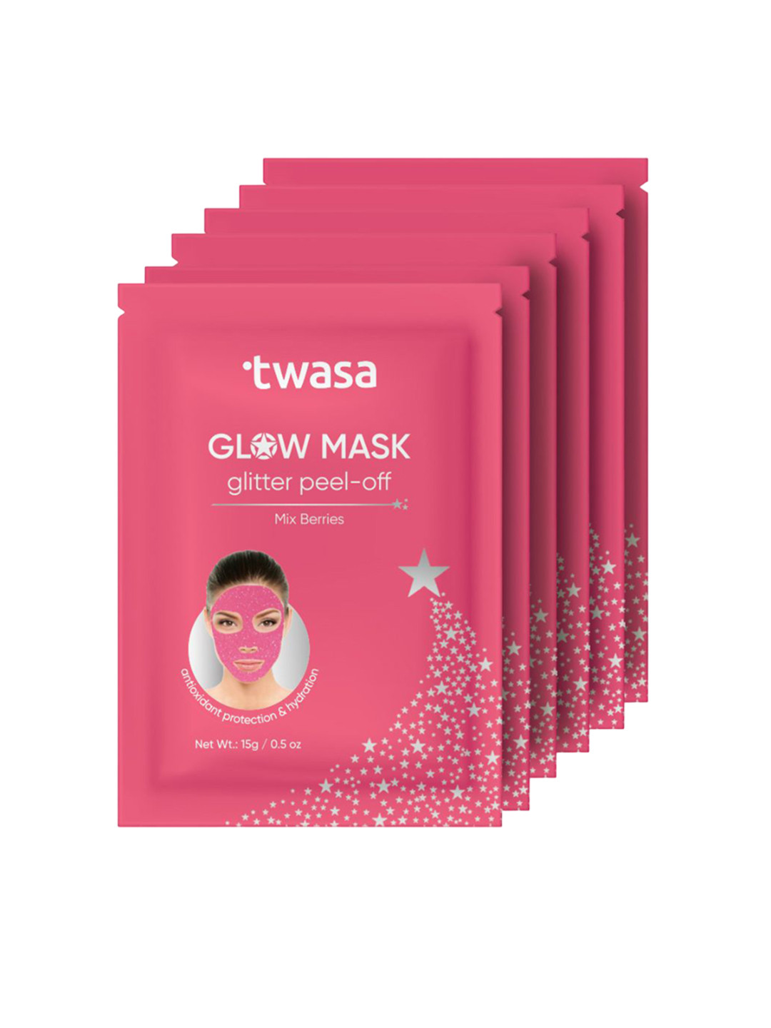 Twasa Set Of 6 Mix Berries Glow Mask Glitter Peel Off- 15 g Each